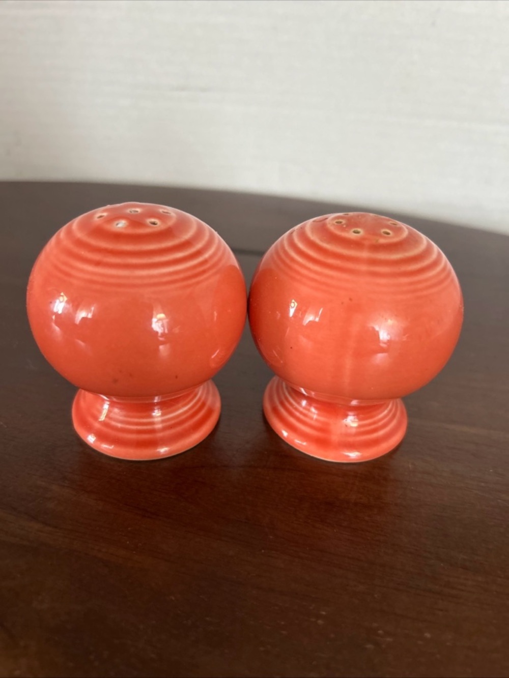 Fiesta Coral Orange Round Ceramic Salt & Pepper Shakers